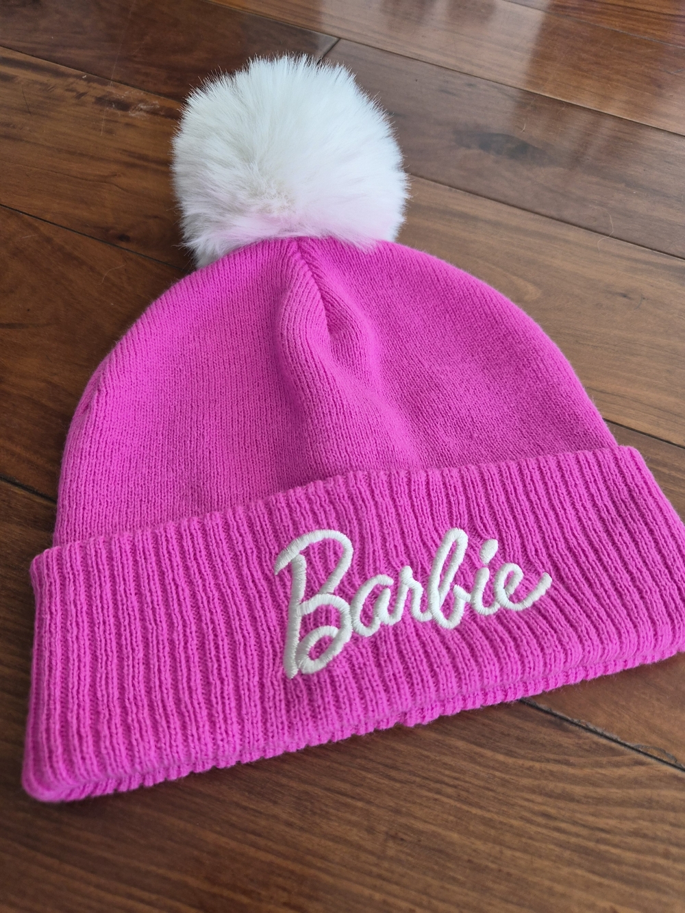 Barbie Girls Hot Pink Knit Beanie Pom Hat & Gloves Set - Picture 4 of 12